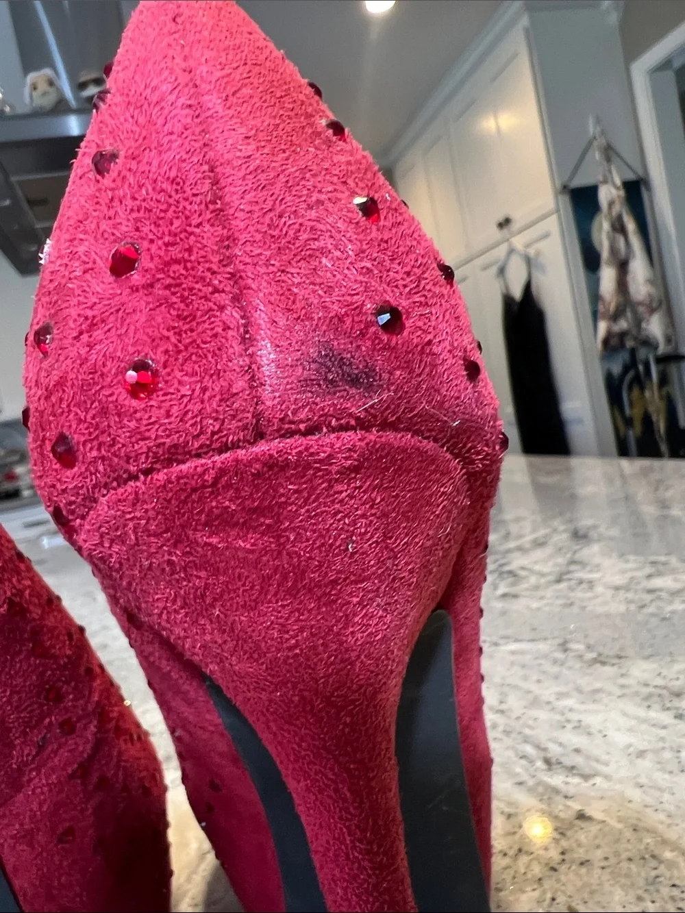 Luichiny Red Suede Rhinestone Studded Platform Stiletto Pumps EUC Size 9
